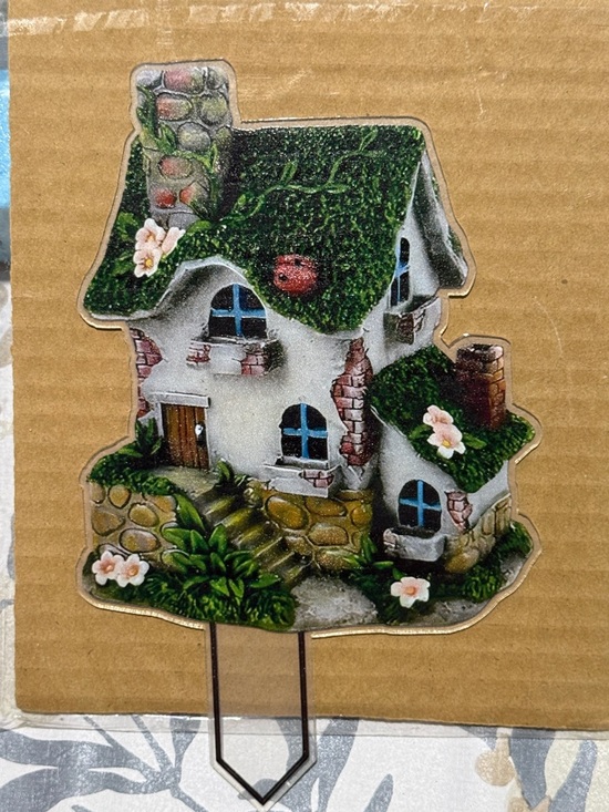 Other - Whimsical Cottage Garden Yard Stake - Green Roof, White Walls